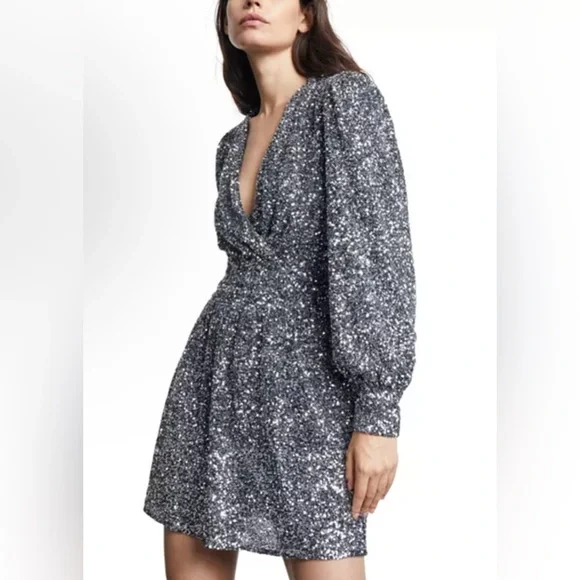kooples sequin dress The Kooples Mini Dress Silver Sequin S Elite Preloved